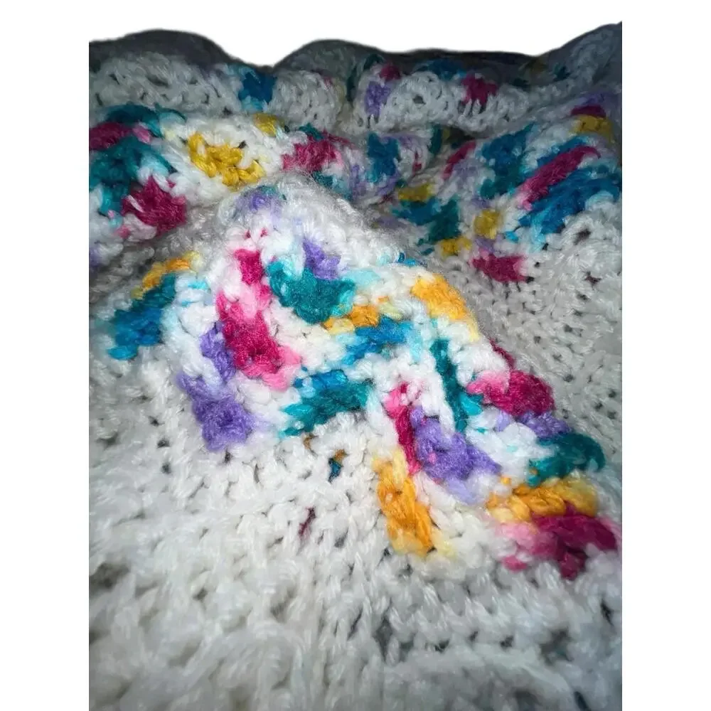 Vintage Handmade Crochet‎ Zig Zag Ripple Afghan Blanket 70x40